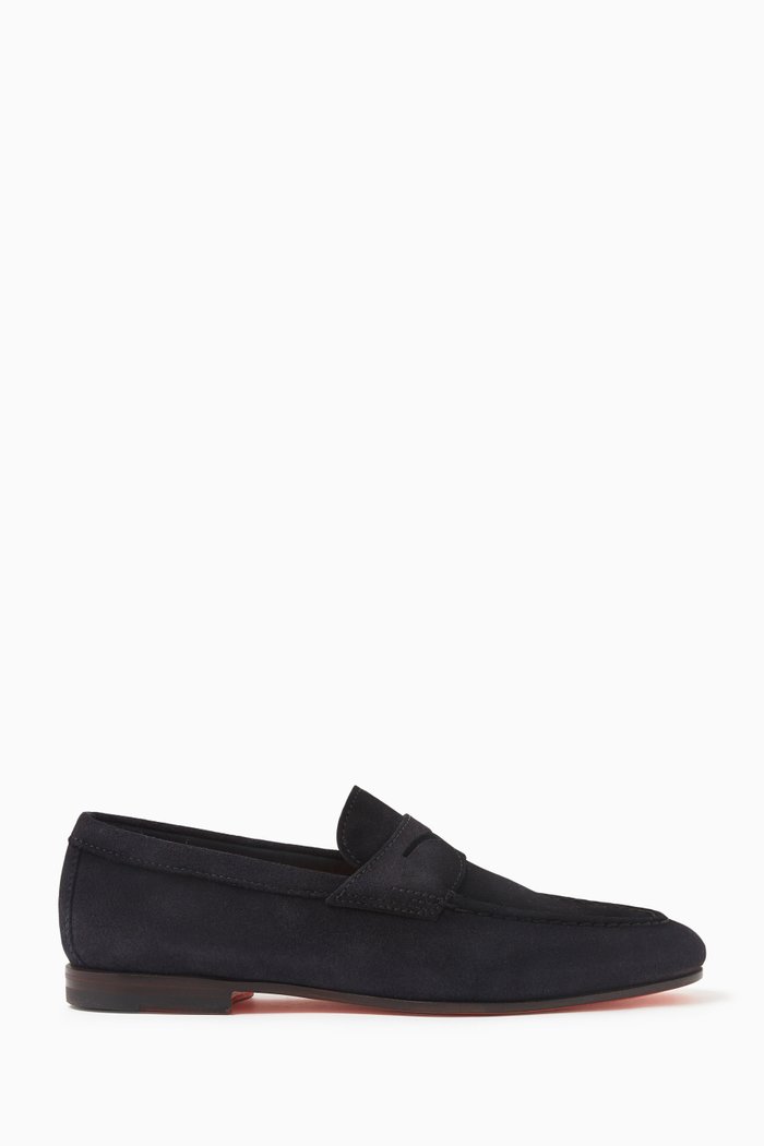 

Stitched Penny Loafers in Suede, Blue