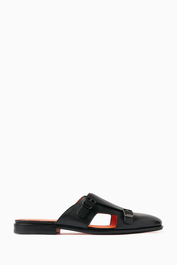 

Monk Strap Sandals in Calf Leather, Black