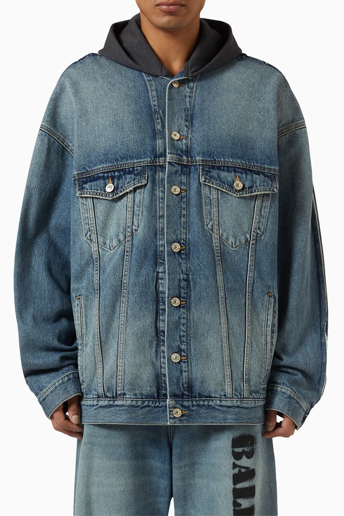 

Stencil Type Hybrid Hoodie in Denim & Fleece, Blue