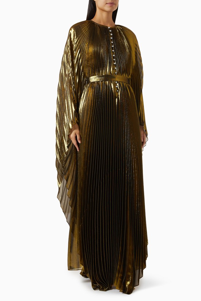 

Pleated Sunray Kaftan in Silk, Gold