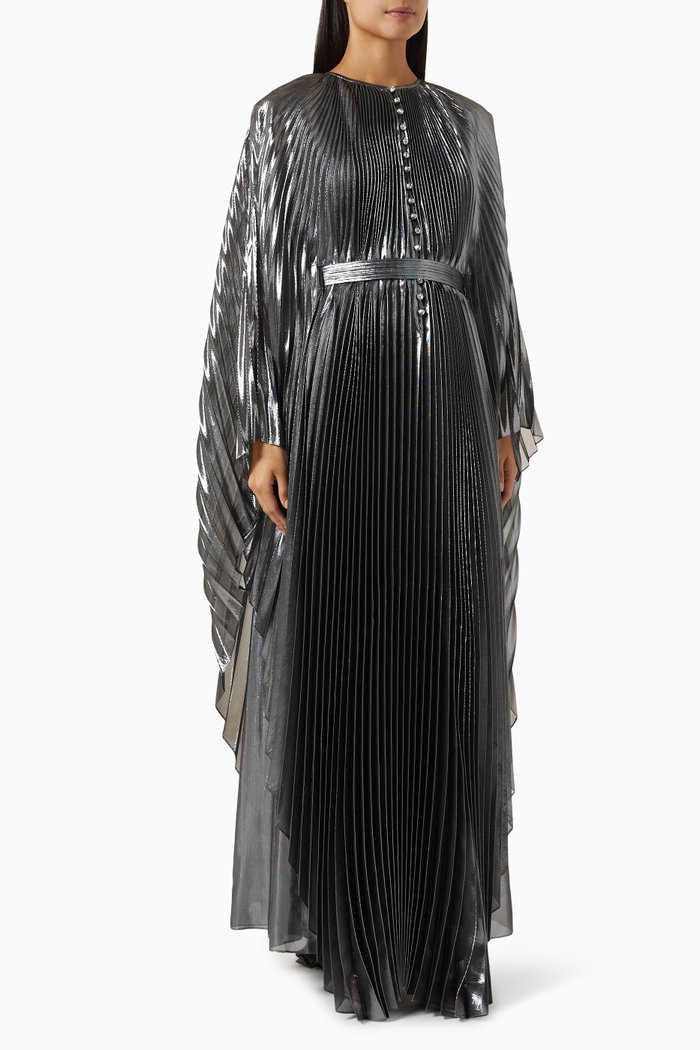 

Pleated Sunray Kaftan in Silk, Silver