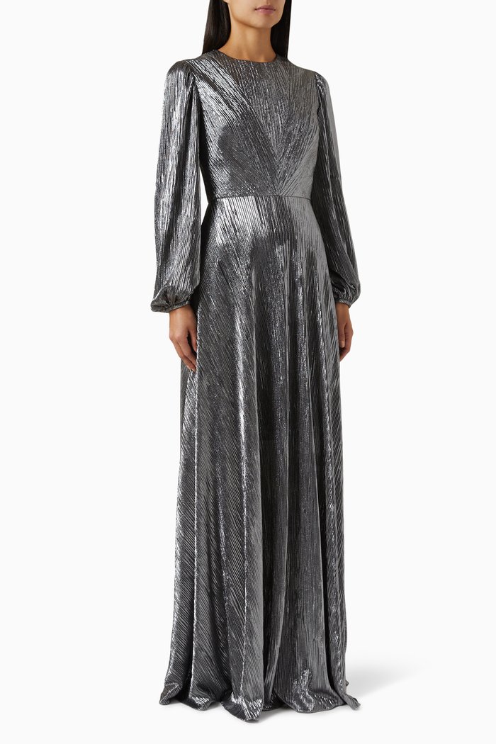 Metallic Maxi Dress, Silver