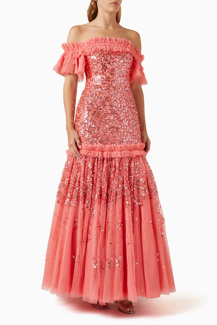 Regal Rose Off-shoulder Gown in Tulle, Pink