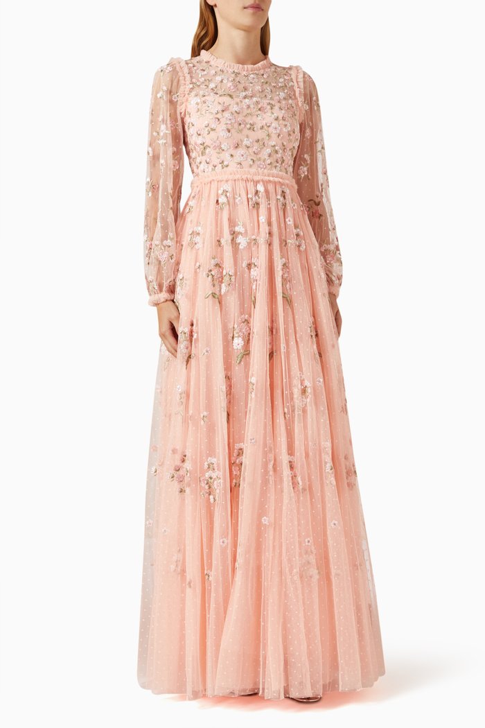 

Posy Floral-embellished Gown in Tulle, Orange