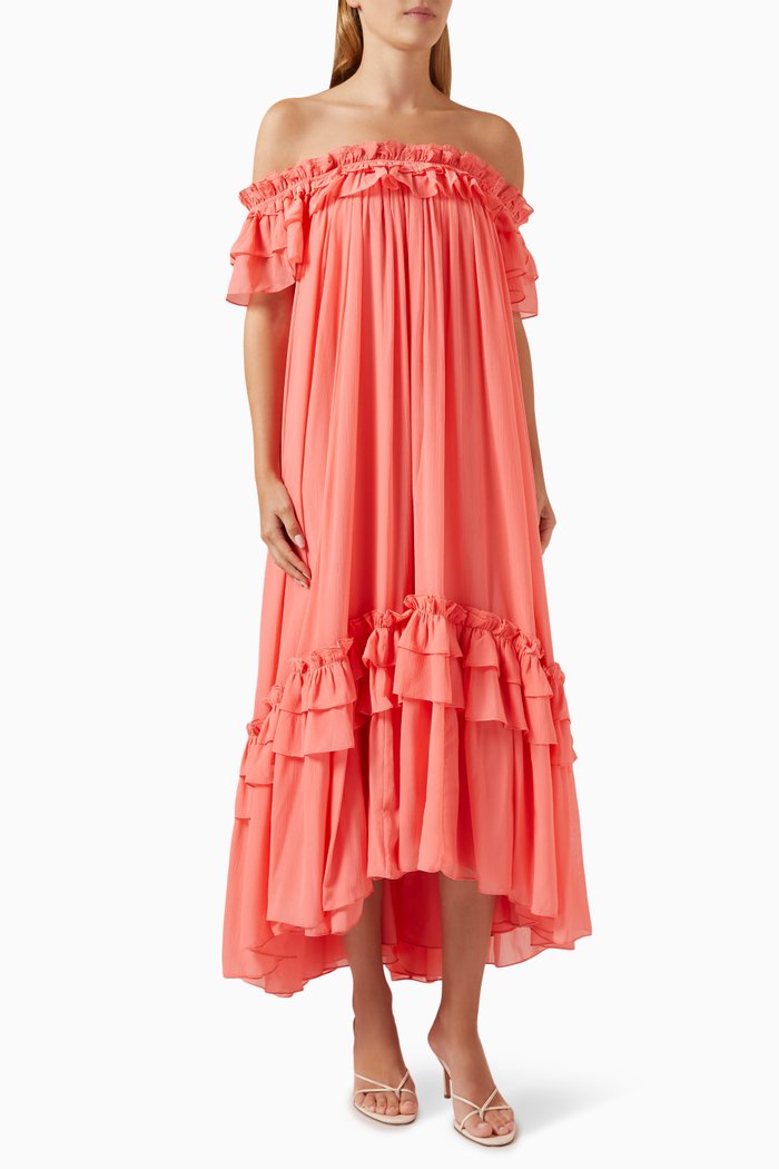 

Aria Off-shoulder Gown in Chiffon, Pink