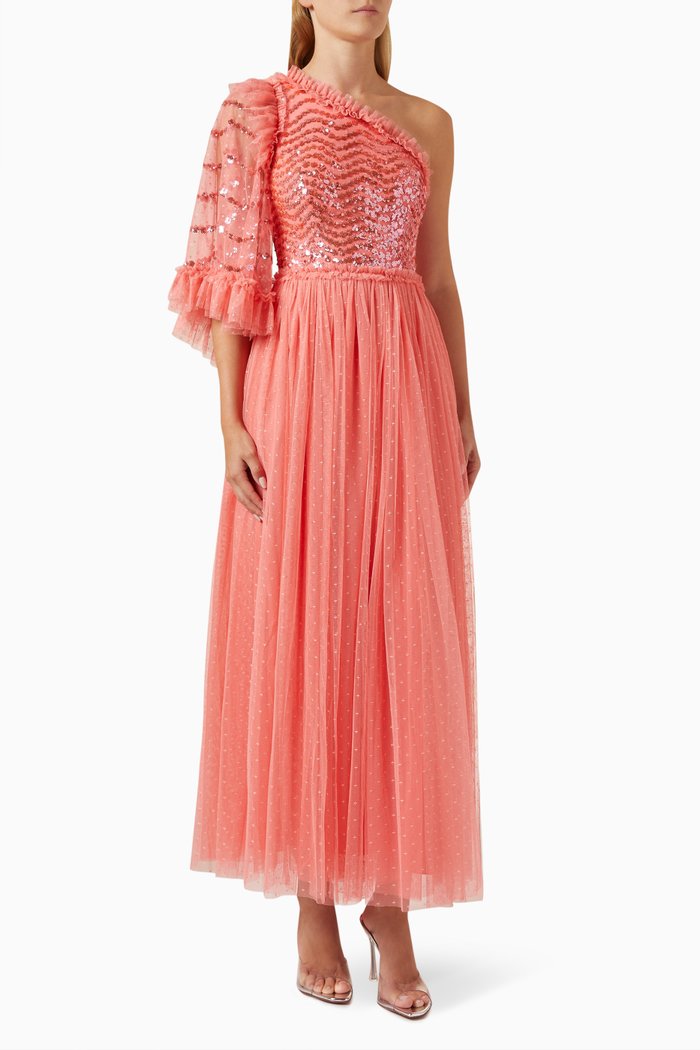 

Shimmer One-shoulder Gown, Pink