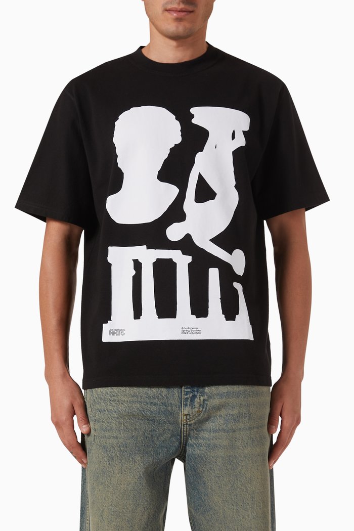 

Teo Print T-shirt in Cotton, Black