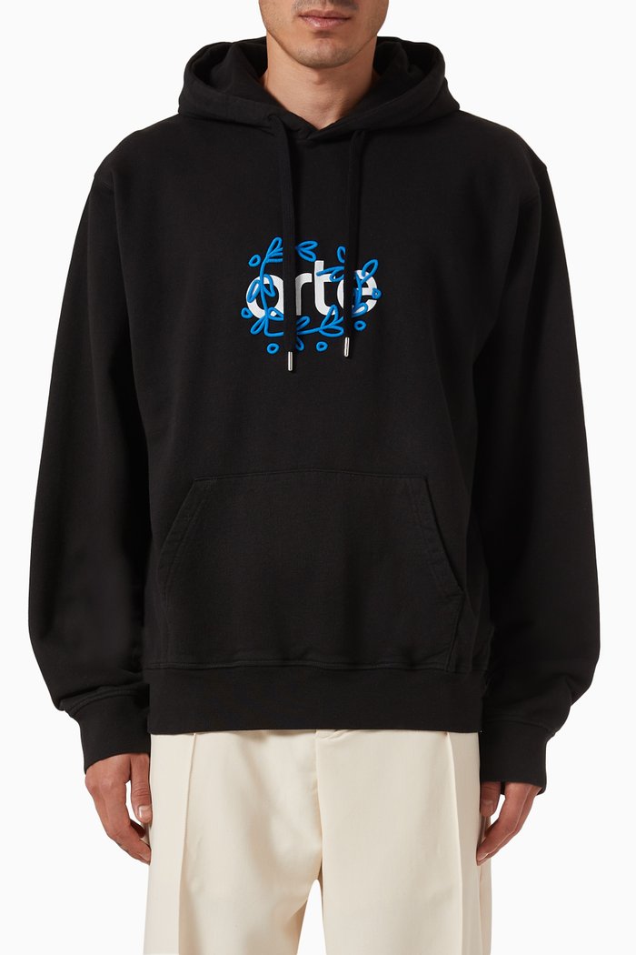 Hank Logo Front Hoodie in Cotton, Black