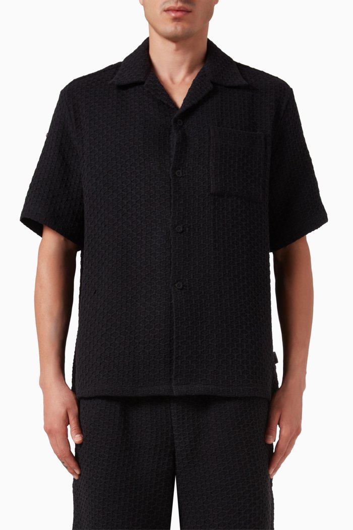 Jacquard Crochet Shirt in Cotton-blend, Black