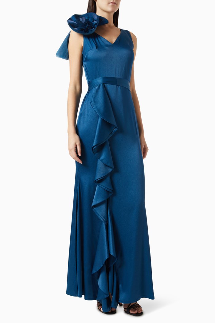 

3D Flower Maxi Dress, Blue