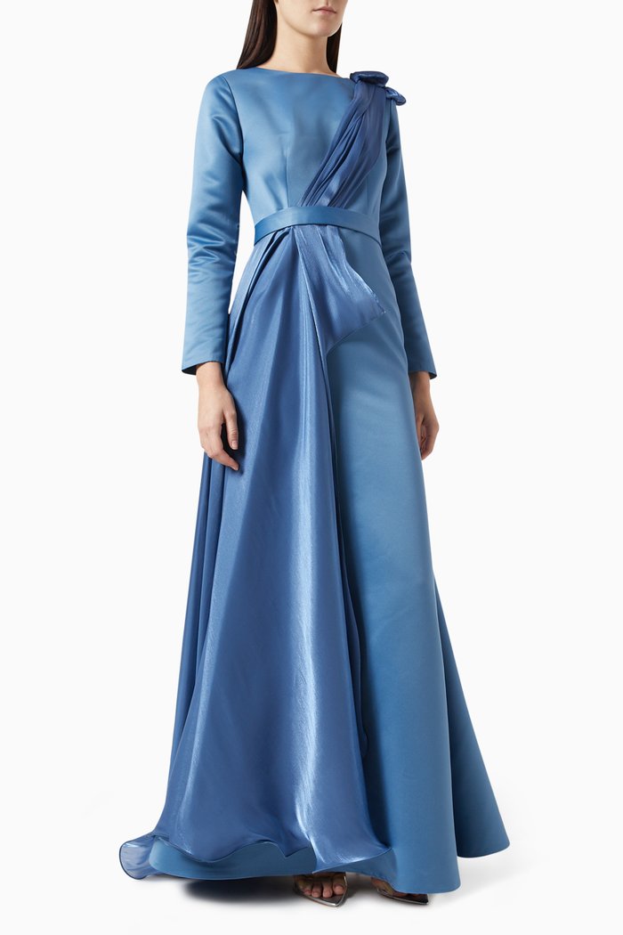 

Ruffled Maxi Dress in Crepe, Blue