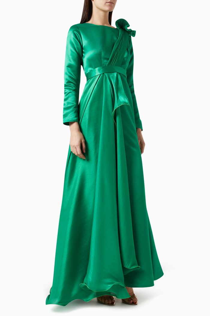 Ruffled Maxi Dress in Crepe, Green