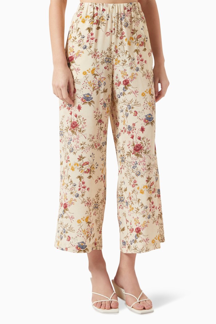 

Gradara Floral-print Pants in Silk Crepe de Chine, Neutral