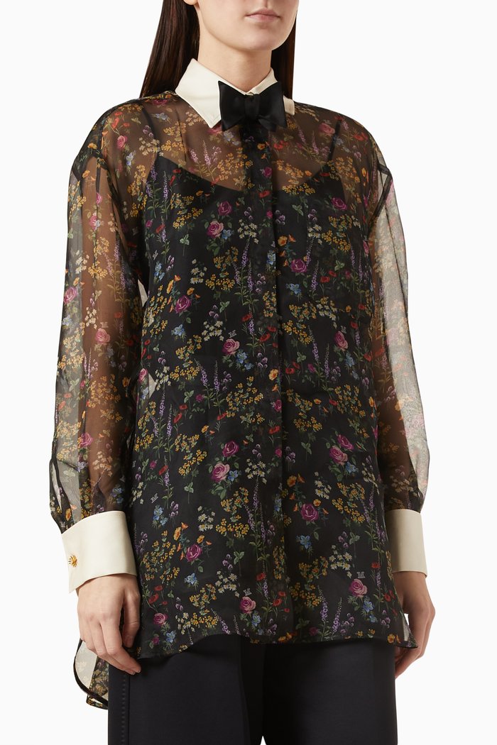Marocco Oversized Shirt in Silk Organza, Black