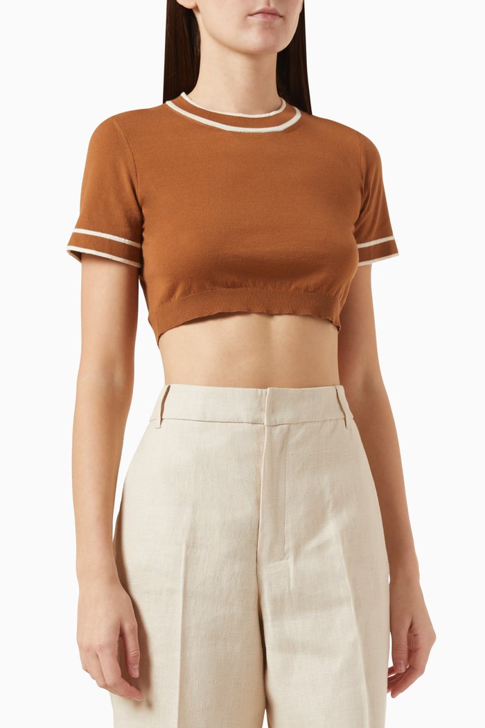

Uscio Crop Top in Cotton Yarn, Brown