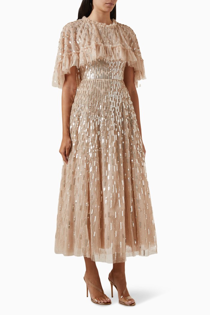 

Sequin Dash Cape Gown in Tulle, Neutral