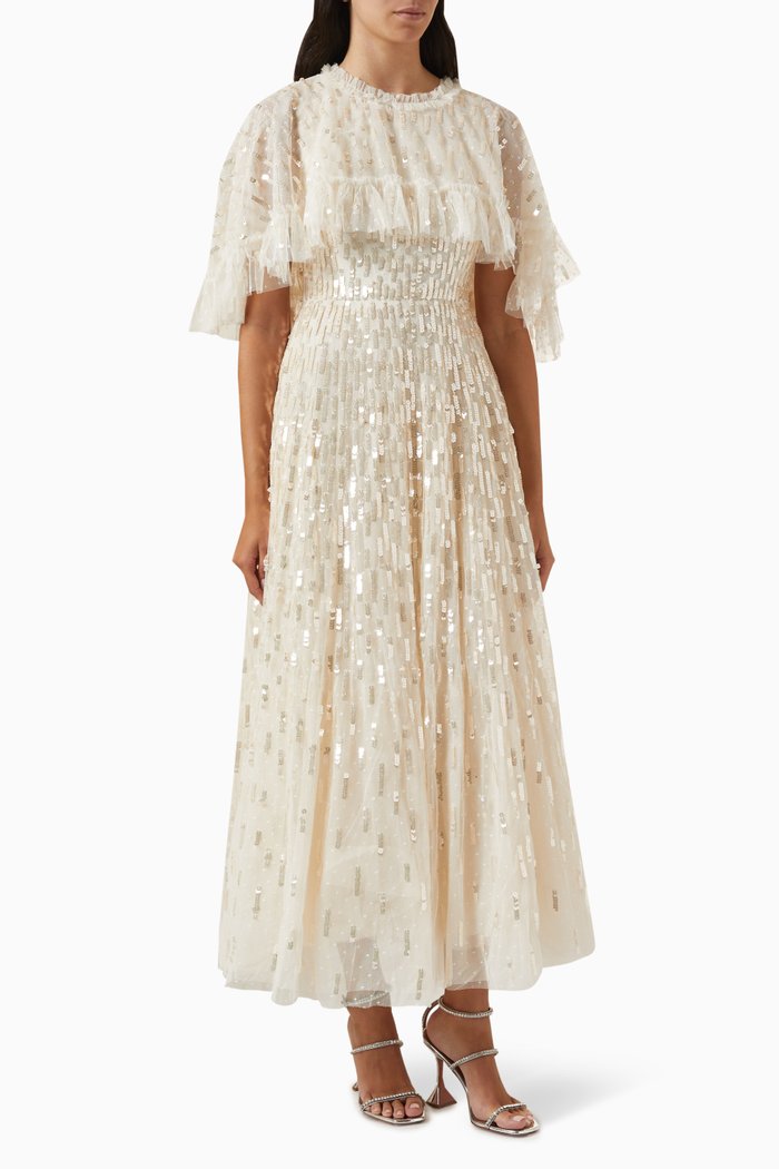 

Sequin Dash Cape Gown in Tulle, Neutral