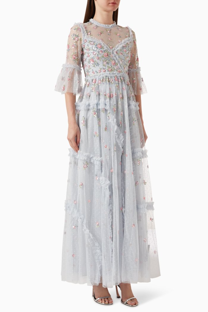 Shimmer Ditsy Gown in Tulle, Blue