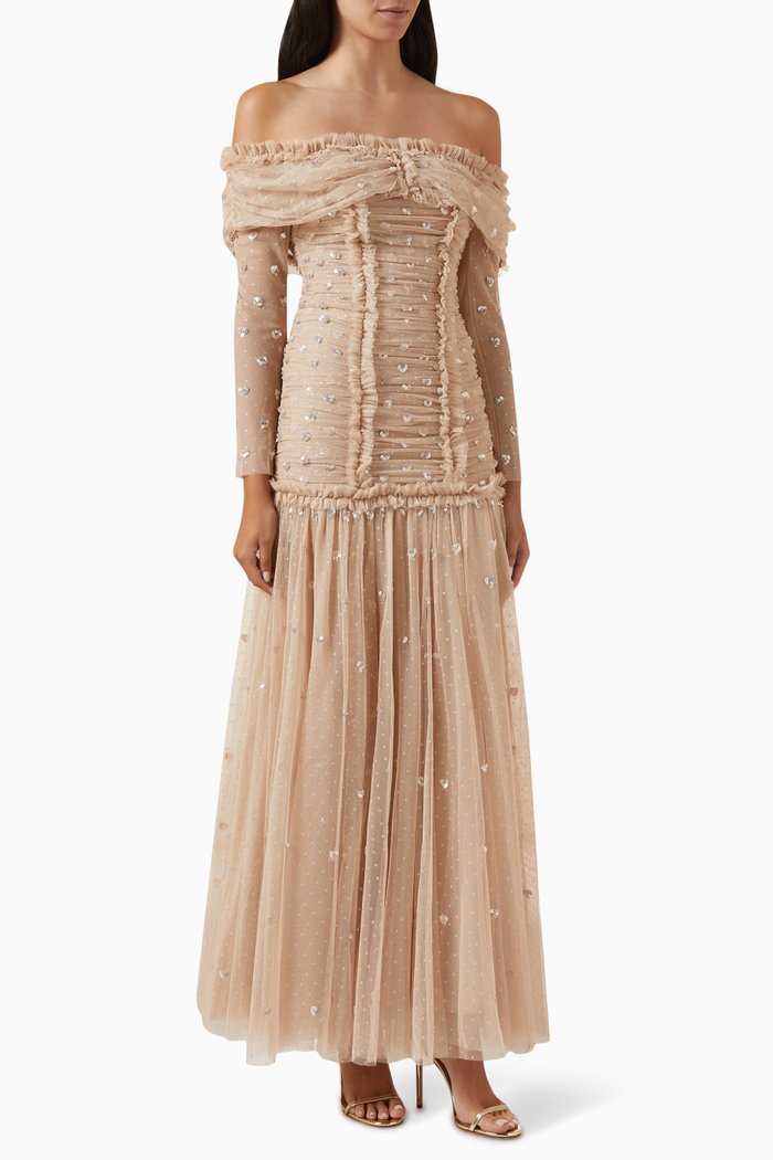 

Love Heart Off-Shoulder Gown in Tulle, Neutral