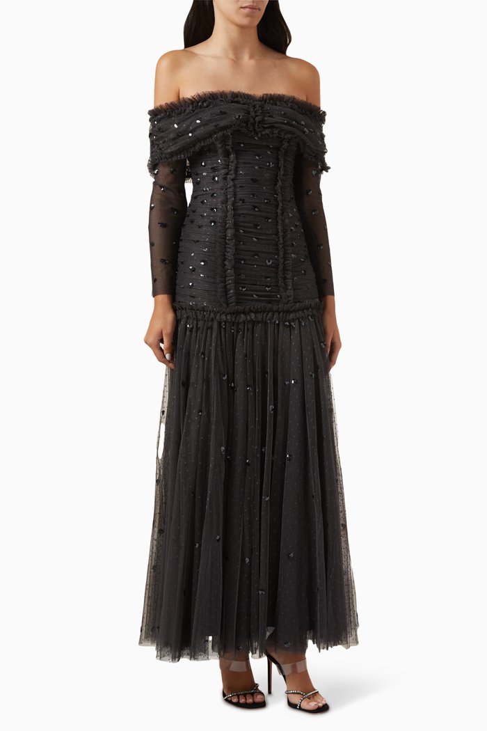 

Love Heart Off-Shoulder Gown in Tulle, Black