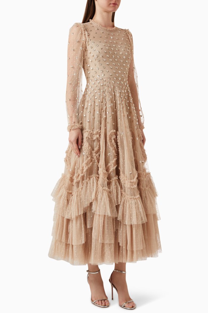

Love Letter Ruffle Gown in Tulle, Neutral