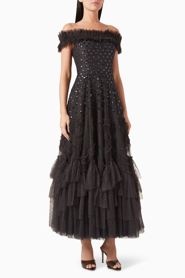 

Love Letter Off-shoulder Gown in Tulle, Black