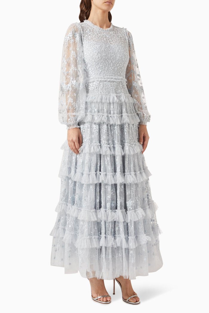 

Blossom Lace Gown in Tulle, Blue