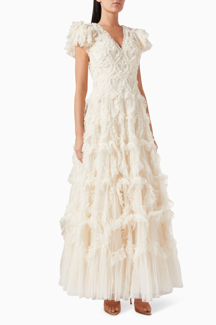 

Amorette V-neck Gown in Tulle, Neutral