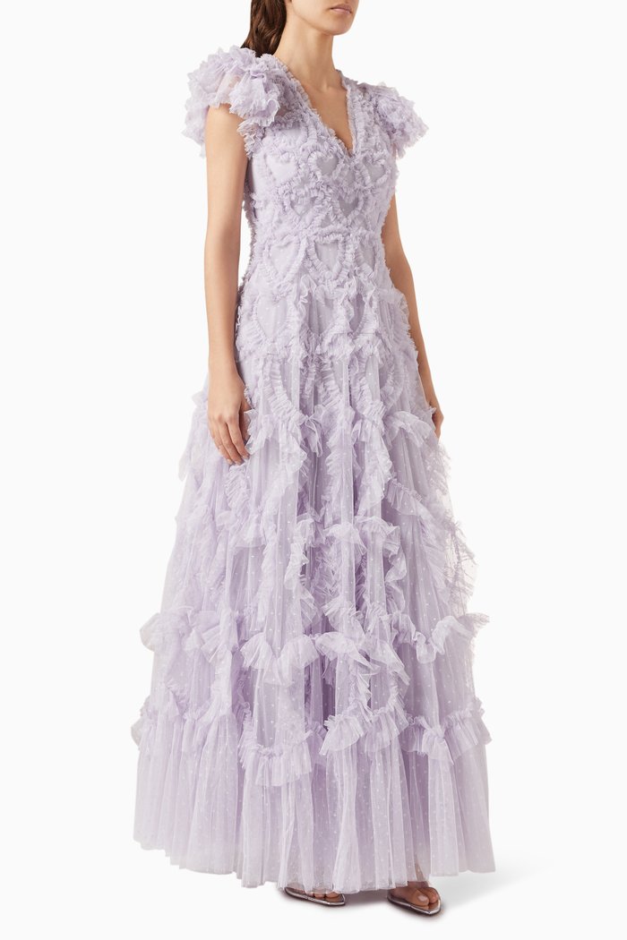 

Amorette V-neck Gown in Tulle, Purple