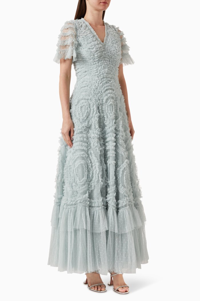 

Verity Ruffled Gown in Tulle, Blue