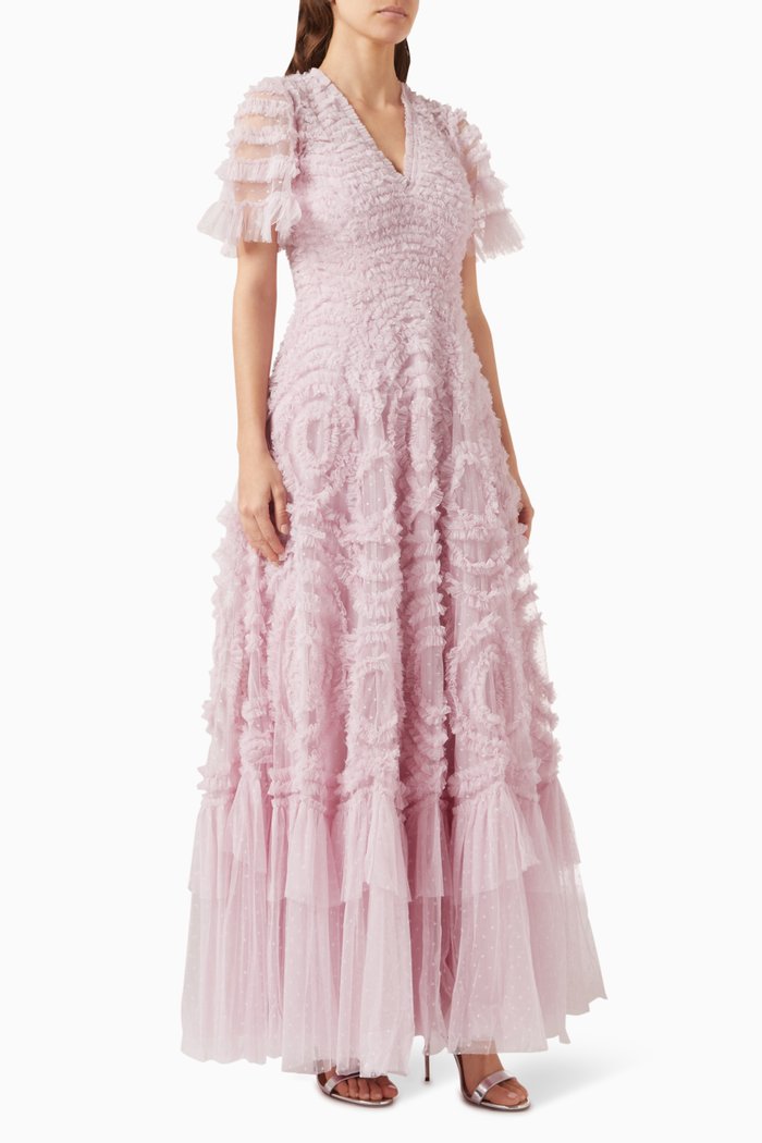 

Verity Ruffled Gown in Tulle, Purple