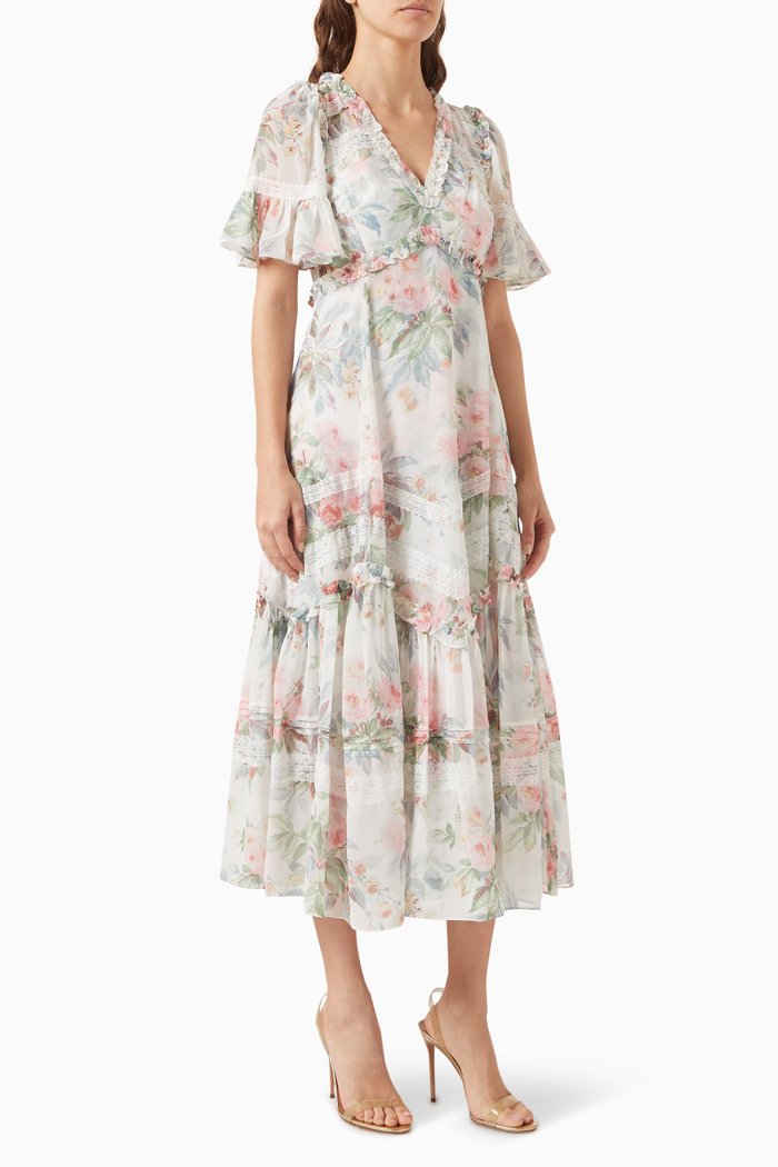 

Paradise Garden Ballerina Midi Dress in Georgette, Multicolour