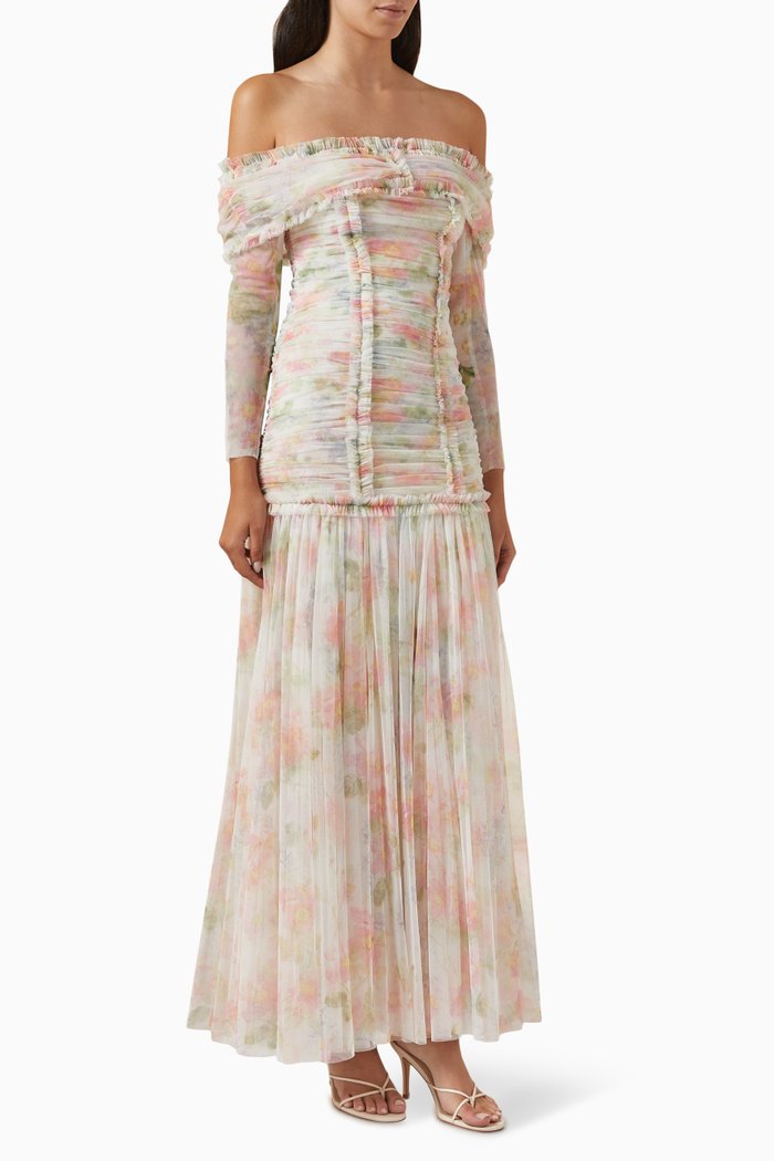 

Immortal Rose Off-Shoulder Gown in Tulle, Multicolour
