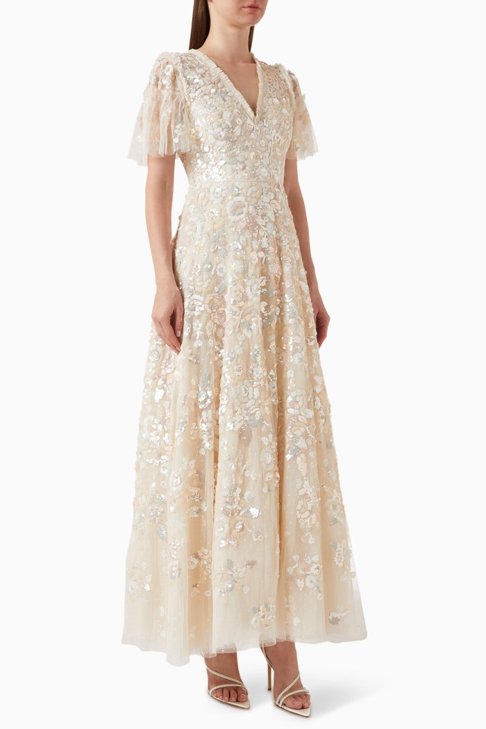 

Paradise Short-sleeve Gown in Tulle, Neutral