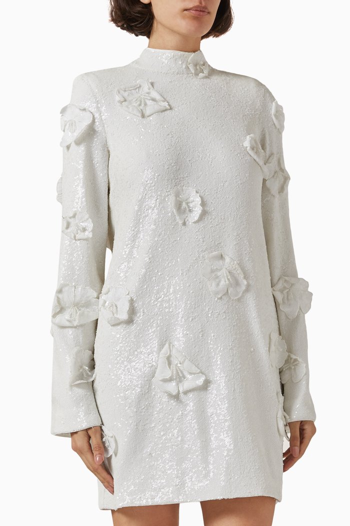 

Sequinned Flower Mini Dress, Neutral
