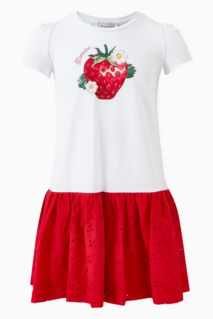 

Strawberry-print Dress in Cotton Jersey, White