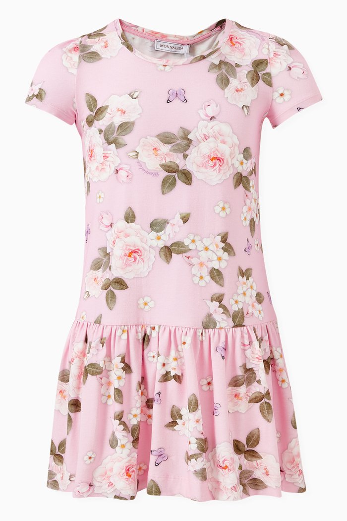 

Floral-print Dress in Cotton Jersey, Pink