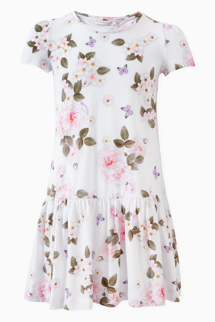 Floral-print Dress in Cotton Jersey, White