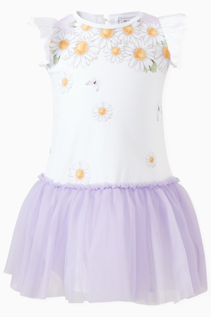 

Floral-print Dress in Jersey & Tulle, White