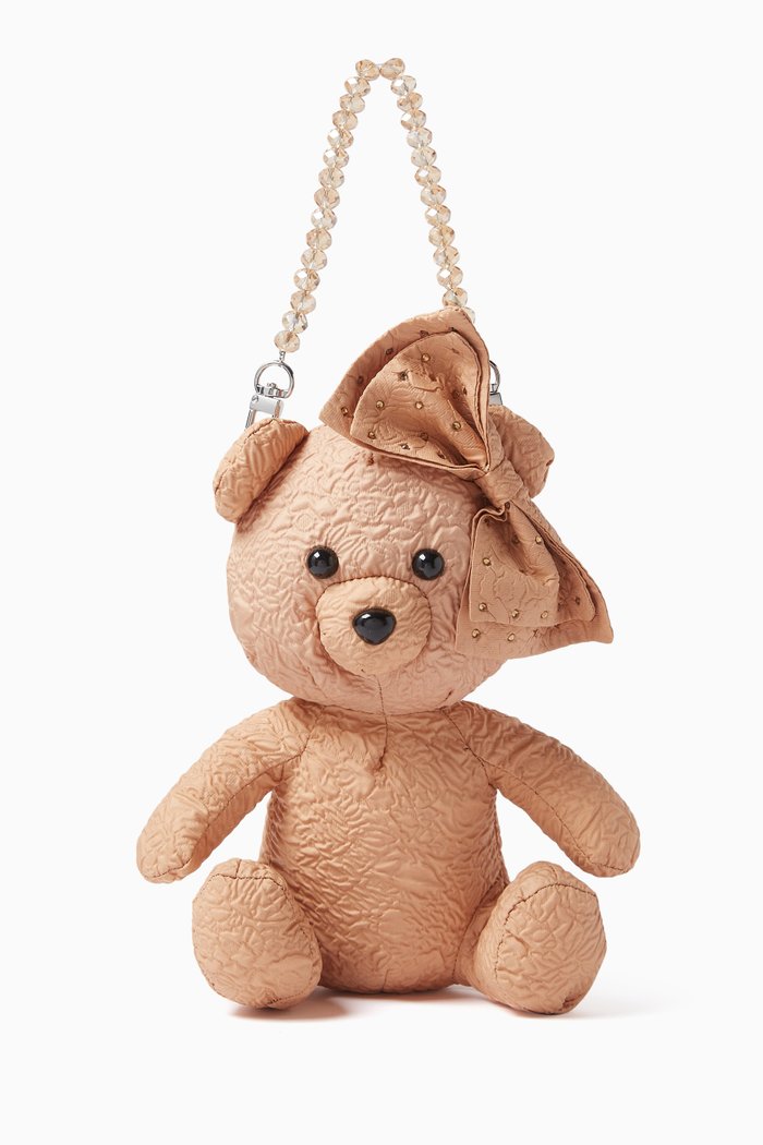 

Teddy Bear Handbag in Crinkled Fabric, Neutral