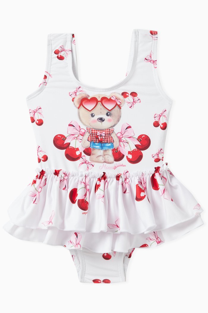 

Ruffled Swimsuit in Stretch Polyester, White