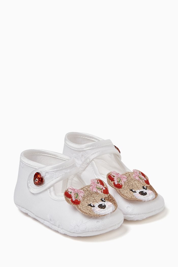 Embellished Ballet Flats in Cotton, White