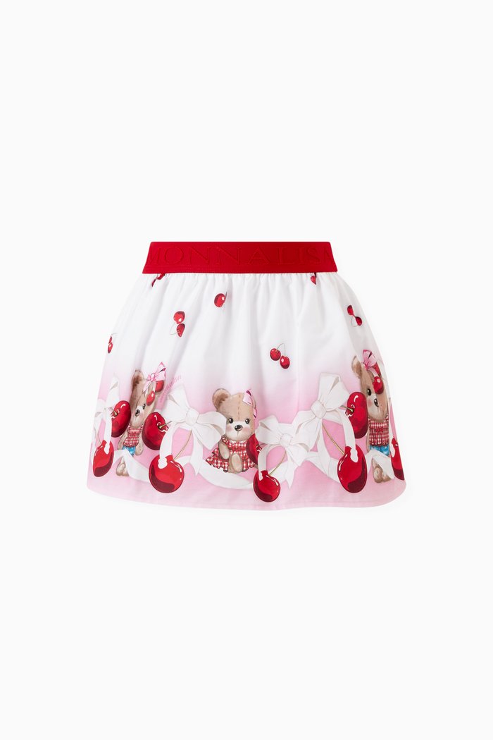 

Teddy & Cherry-print Skirt in Cotton Poplin, White