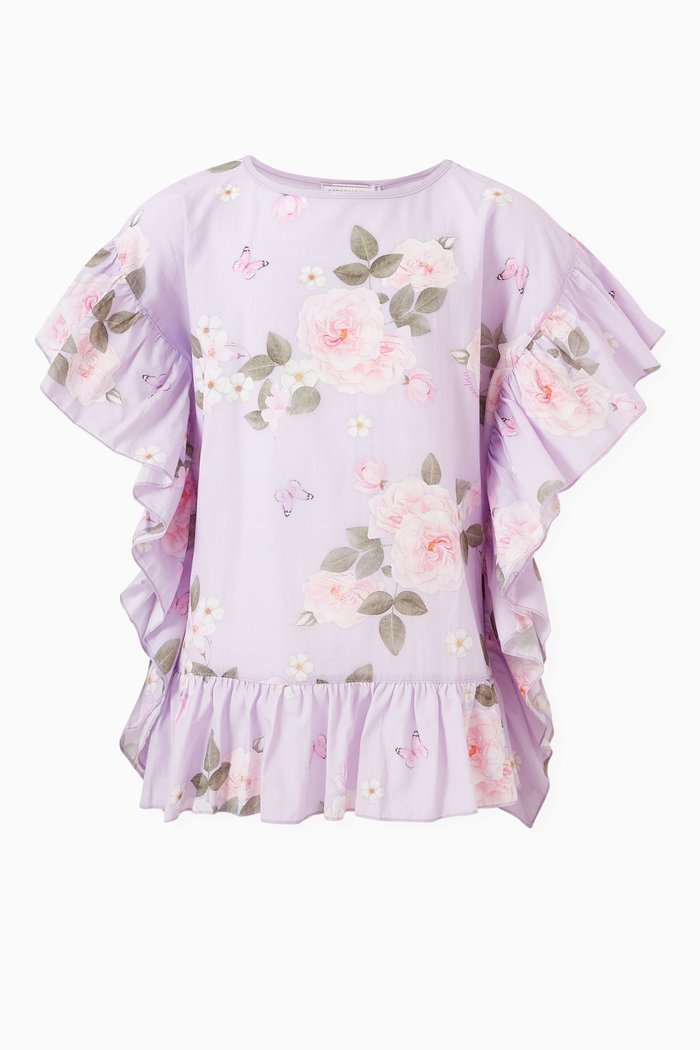 

Floral-print Kaftan Top in Cotton, Purple