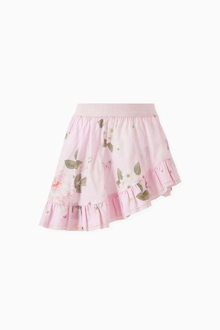Floral-print Skirt in Cotton Muslin, Pink