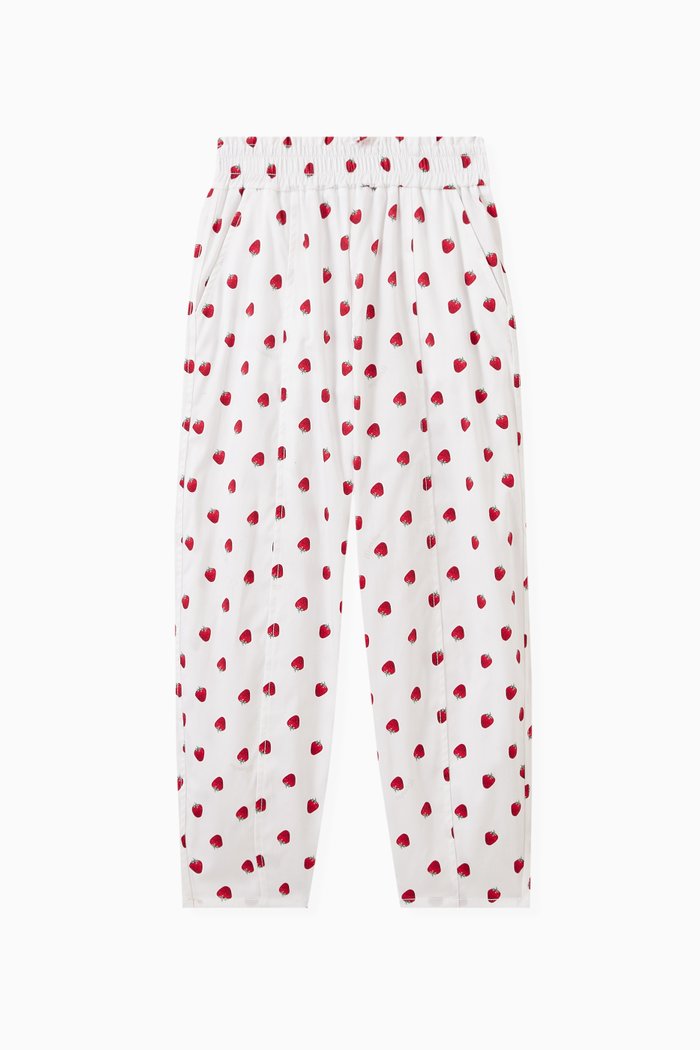 

Strawberry-print Pants in Cotton Gabardine, White