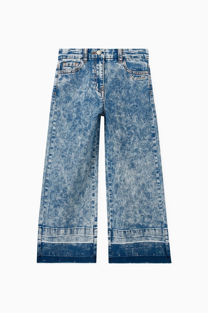 

Rhinestone-embellished Flared Jeans in Stretch Cotton-denim, Blue