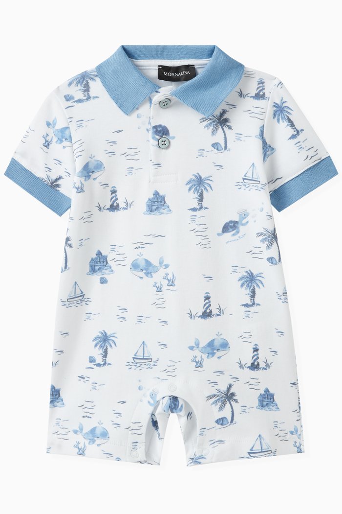 

Palm-print Romper in Cotton, White