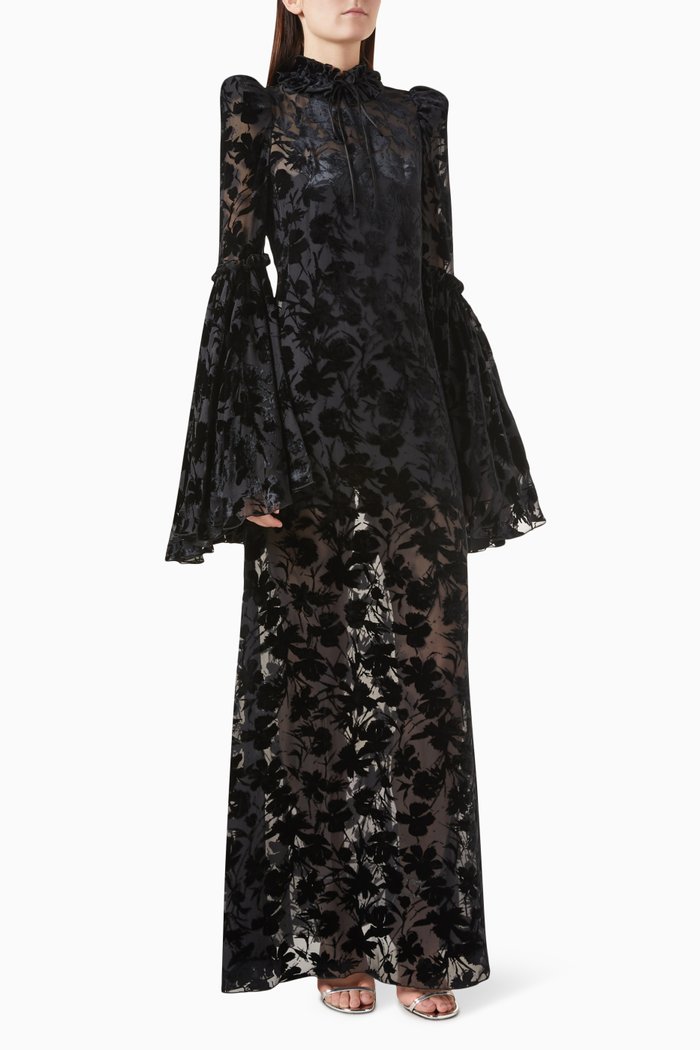 

The Lunar Dress in Silk Devoré, Black
