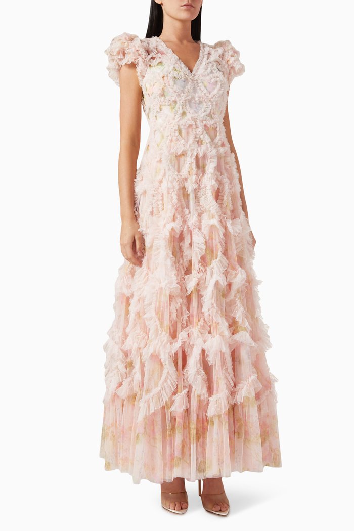 

Immortal Rose Amorette V-neck Gown in Tulle, Pink